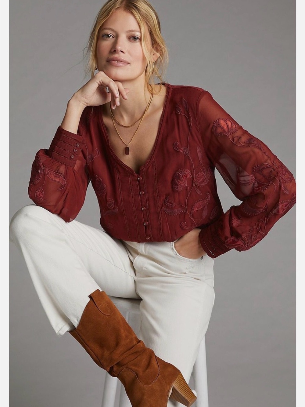 Anthropologie Embroidered Boho Floral Top medium - Picture 4 of 9